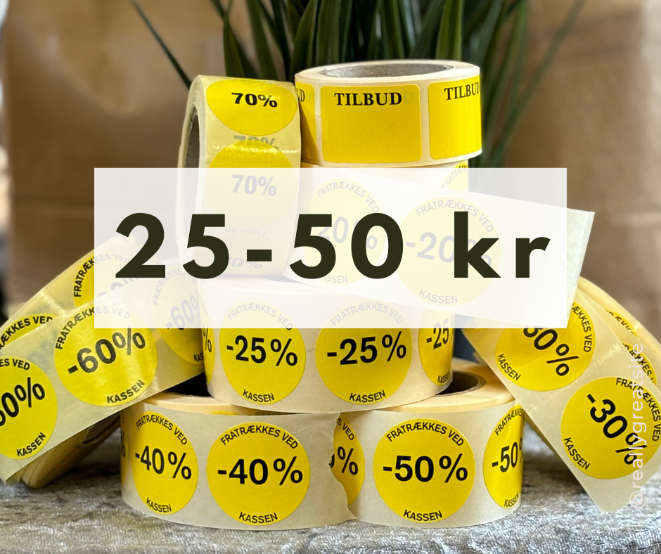 25 - 50 kr uanset førpris