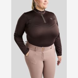 CURVE Briella Lang�rmet Polo m. Rosegold Krystaller - Brun