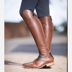 PE Dellucci Ladies Long Leather Field Riding Boots - Brun
